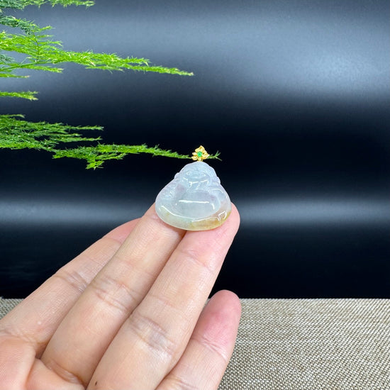 High-end 18K Yellow Gold Burmese Icy Yellow Jadeite Jade Money Saint Pendant with Diamond