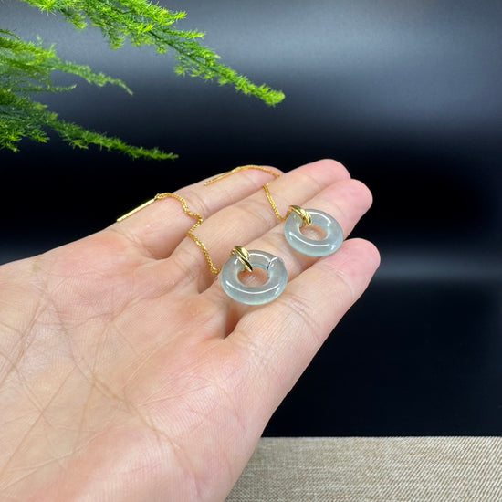 18k Yellow Gold Genuine Icy Green Jadeite Jade Earrings