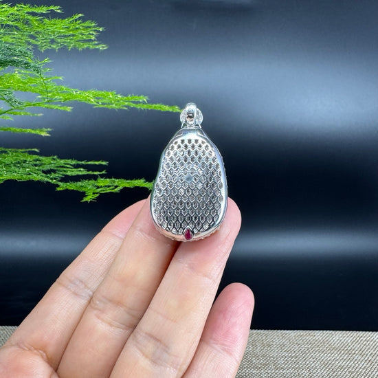 High-end 18K White Gold Guatemala Green Jadeite Jade Happy Buddha Pendant with Diamond