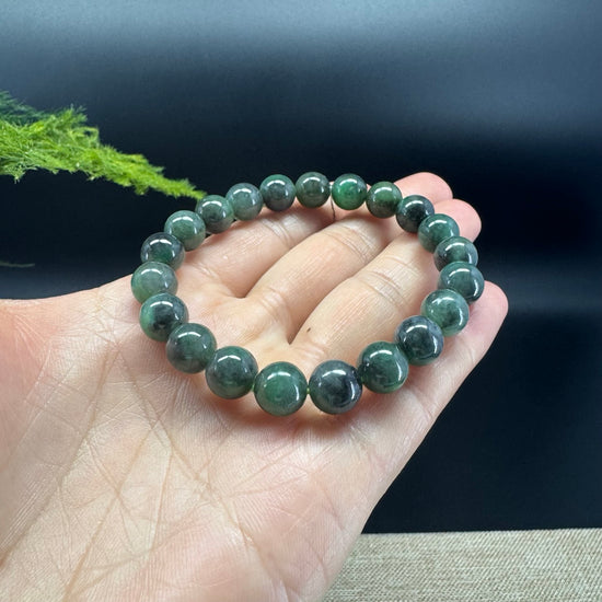 Natural Jadeite Jade Round Dark Green Beads Bracelet ( 10 mm )