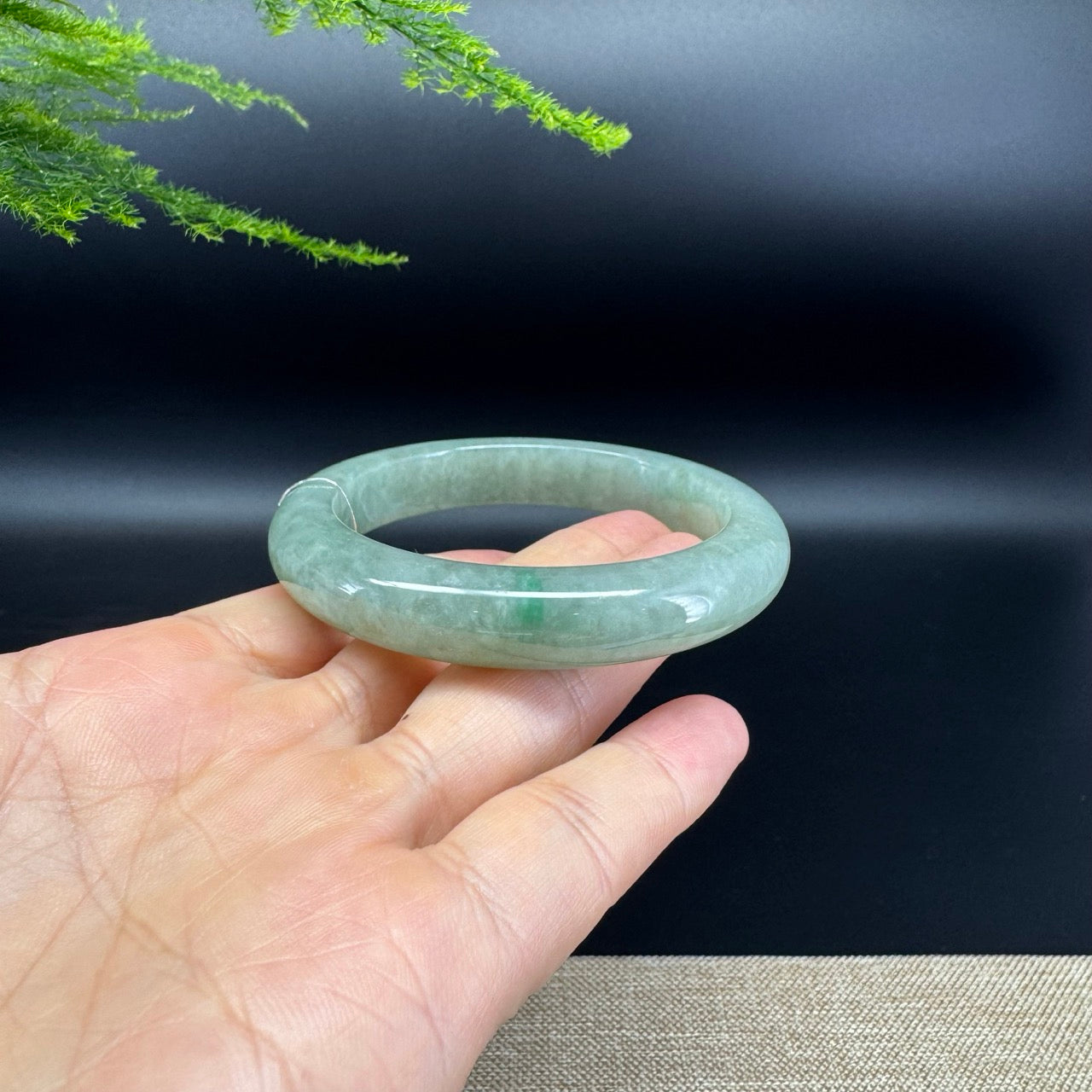 Genuine Burmese Oil Green Jade Jadeite Bangle Bracelet ( 55.8mm )