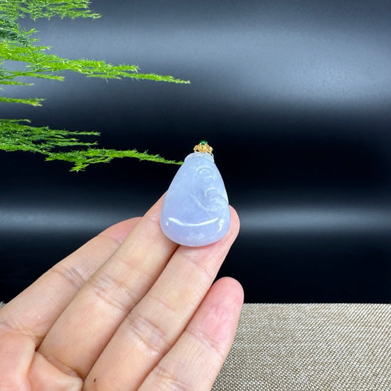 RealJade® Co. Genuine Lavender Jadeite Jade Good Luck RuYi Necklace With 18K Yellow Gold Bail