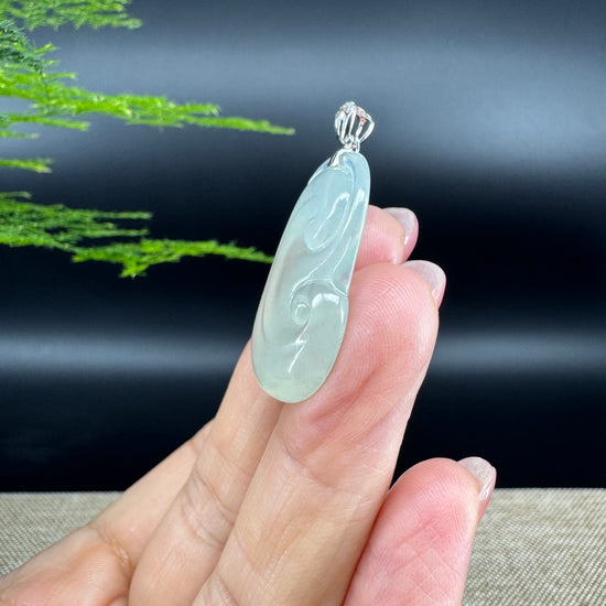 RealJade® Co. Genuine Icy Green Jadeite Jade Good Luck RuYi Necklace With 18K  White Gold Bail