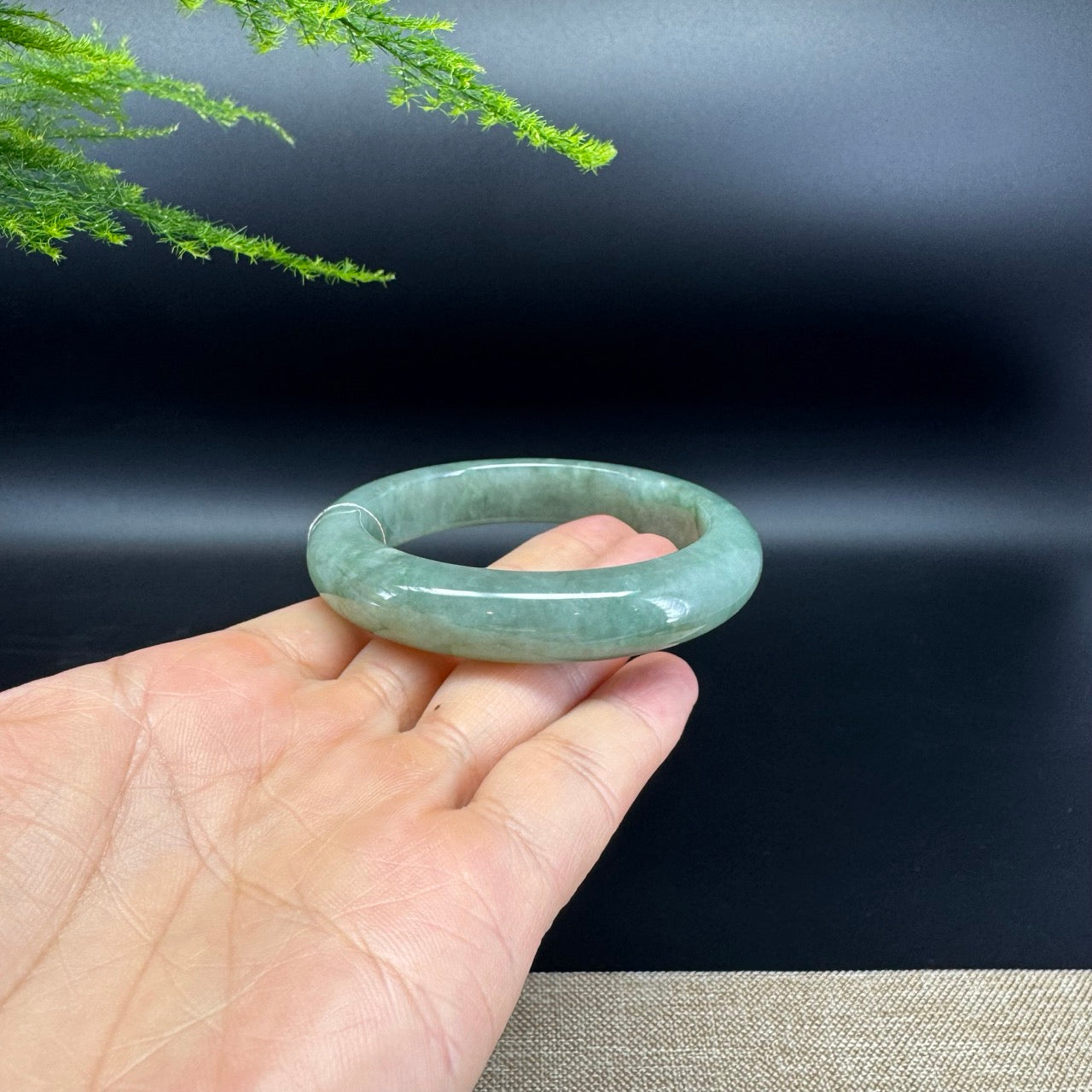 Genuine Burmese Oil Green Jade Jadeite Bangle Bracelet ( 55.5mm )