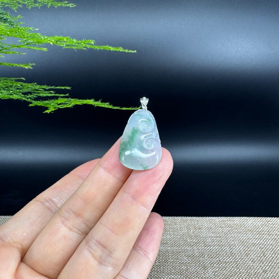 RealJade® Co. Genuine Icy Green Jadeite Jade Good Luck RuYi Necklace With 18K  White Gold Bail