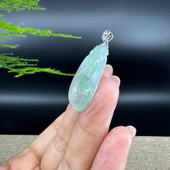 RealJade® Co. Genuine Icy Green Jadeite Jade Good Luck RuYi Necklace With 18K  White Gold Bail