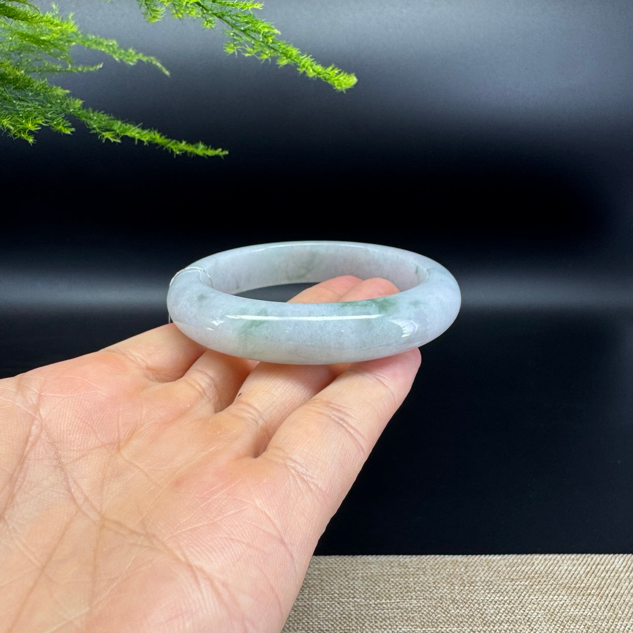 Genuine Burmese Lavender Green Jade Jadeite Bangle Bracelet ( 55.7mm )