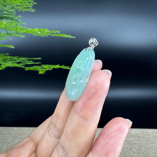 RealJade® Co. Genuine Icy Green Jadeite Jade Good Luck RuYi Necklace With 18K  White Gold Bail