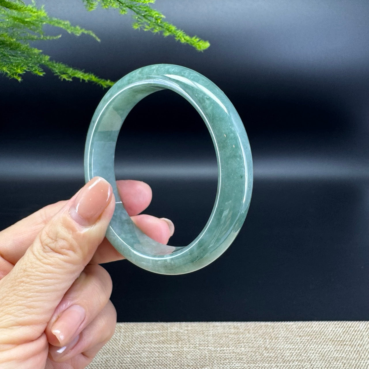 Genuine Burmese Oil Green Jade Jadeite Bangle Bracelet ( 55.8mm )