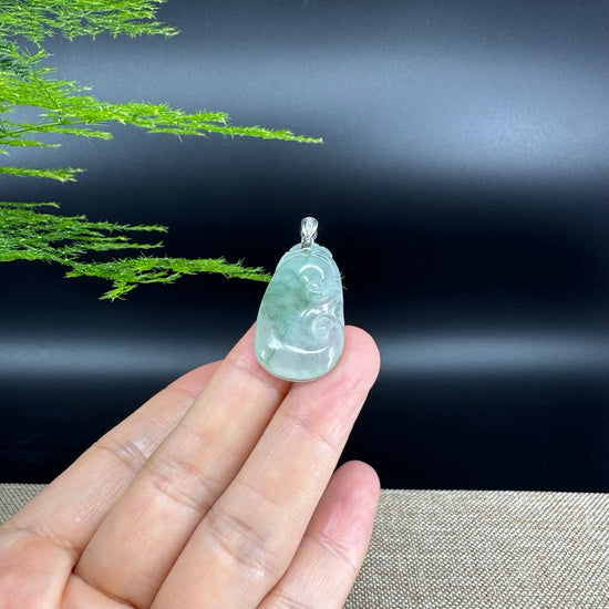 RealJade® Co. Genuine Icy Green Jadeite Jade Good Luck RuYi Necklace With 18K  White Gold Bail