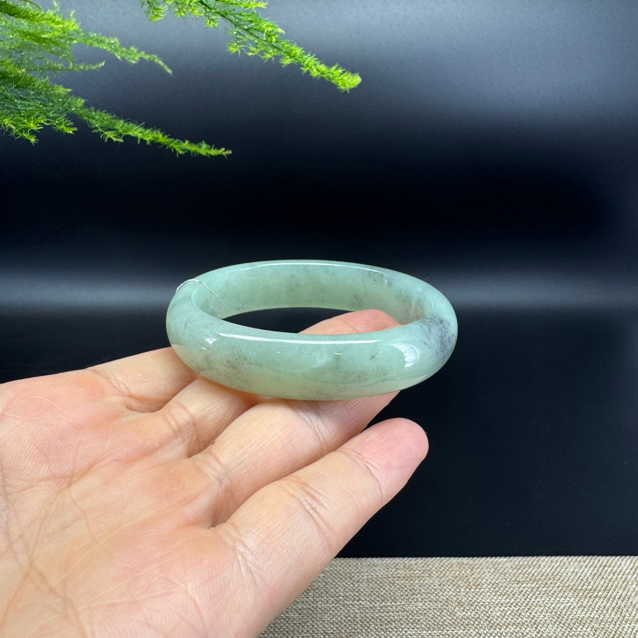 Genuine Burmese Green Black Jade Jadeite Bangle Bracelet (55.3*49.6mm)