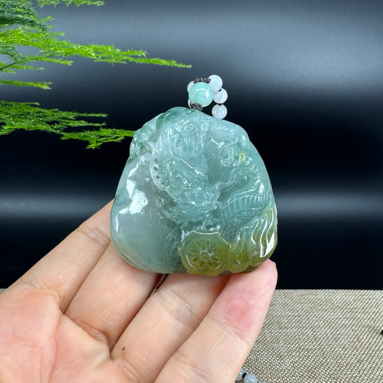 RealJade® Co. Genuine Burmese Jadeite Jade Yellow Green Dragon Pendant Necklace