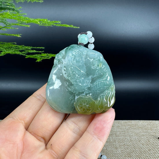 RealJade® Co. Genuine Burmese Jadeite Jade Yellow Green Dragon Pendant Necklace