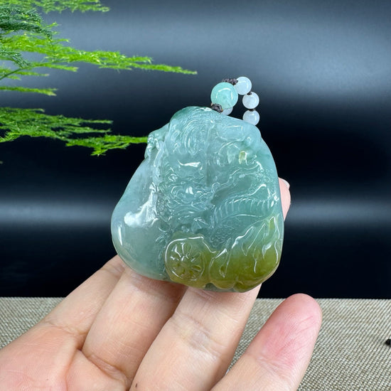 RealJade® Co. Genuine Burmese Jadeite Jade Yellow Green Dragon Pendant Necklace