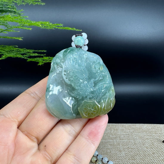 RealJade® Co. Genuine Burmese Jadeite Jade Yellow Green Dragon Pendant Necklace