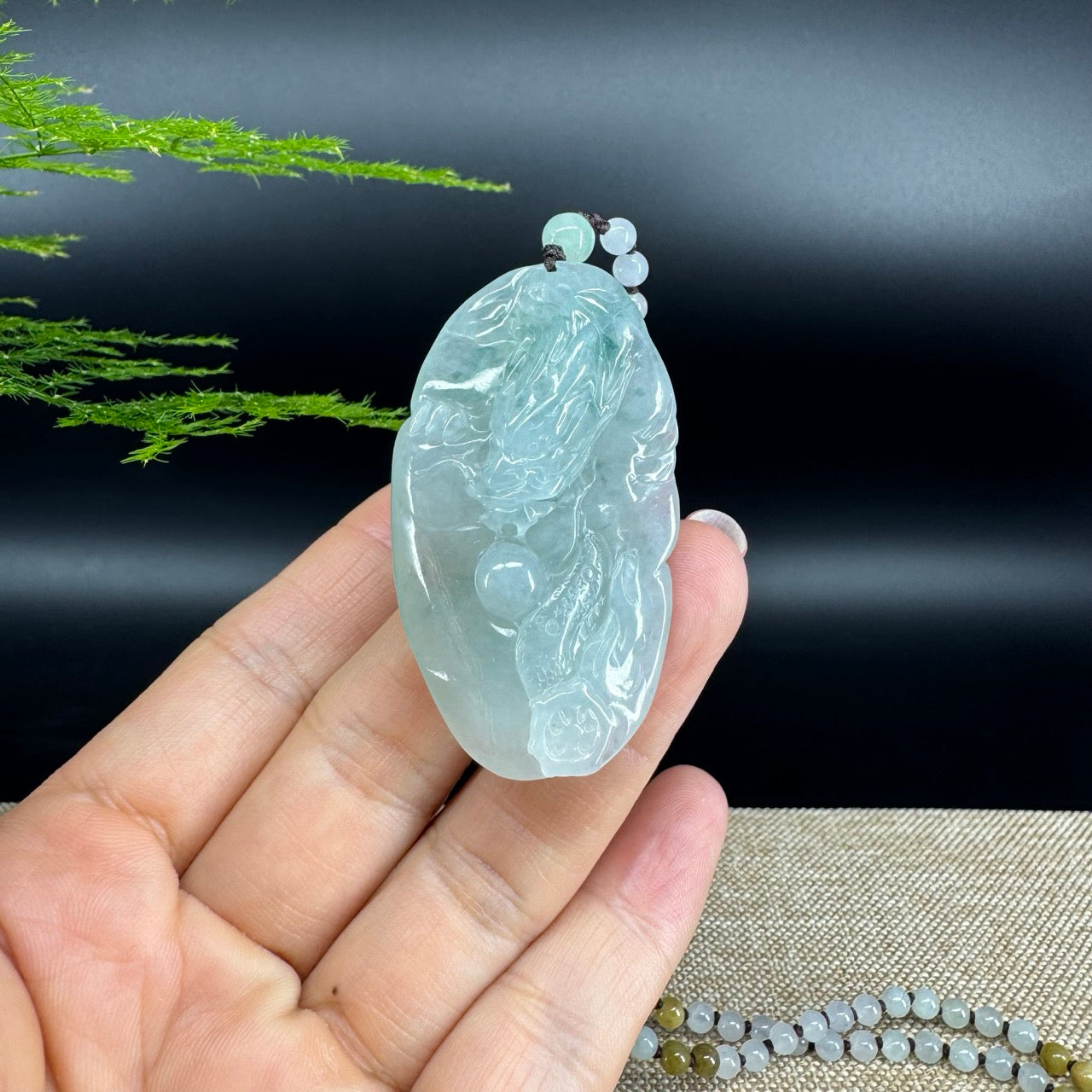 RealJade® Co. Genuine Burmese Jadeite Jade Ice Blue Dragon Pendant Necklace