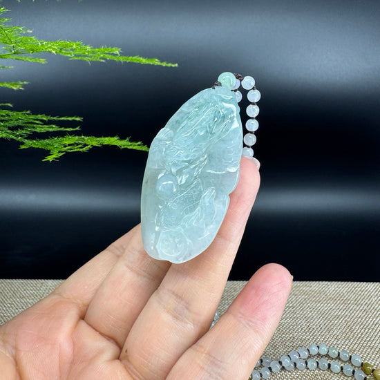 RealJade® Co. Genuine Burmese Jadeite Jade Ice Blue Dragon Pendant Necklace