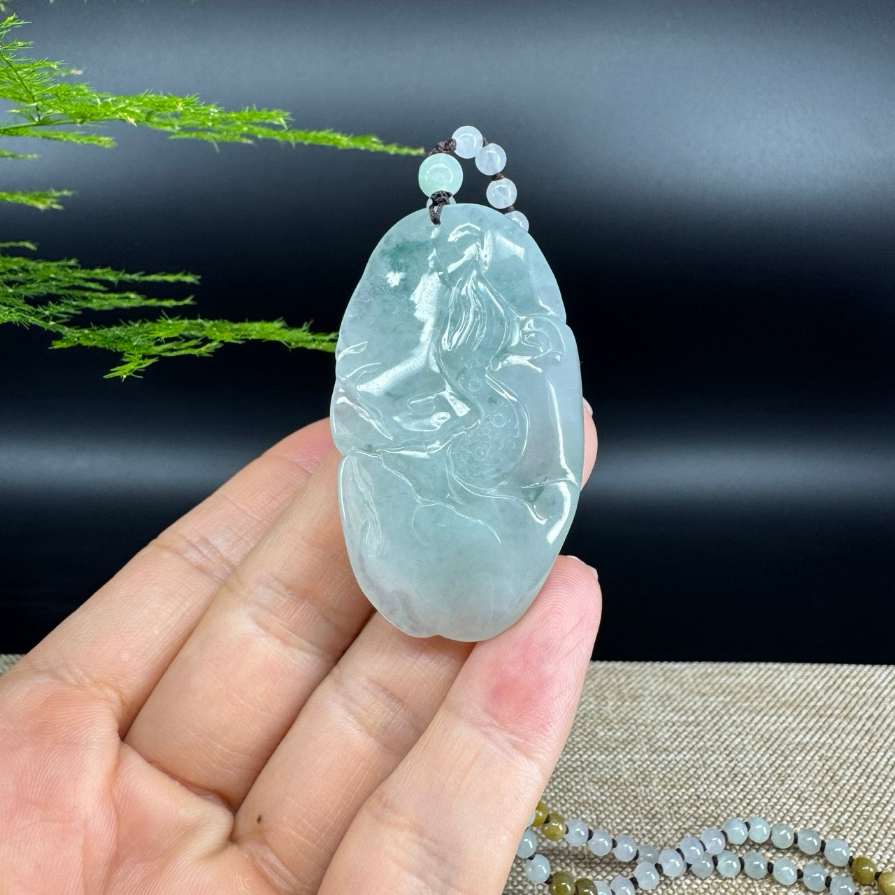 RealJade® Co. Genuine Burmese Jadeite Jade Ice Blue Dragon Pendant Necklace