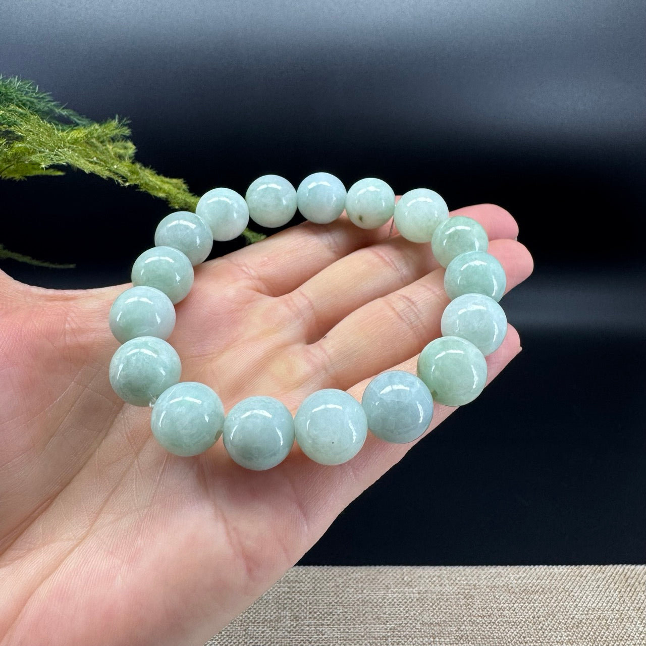RealJade® Genuine Jadeite Jade Round Lavender Green Beads Bracelet ( 13.5mm ) For Men