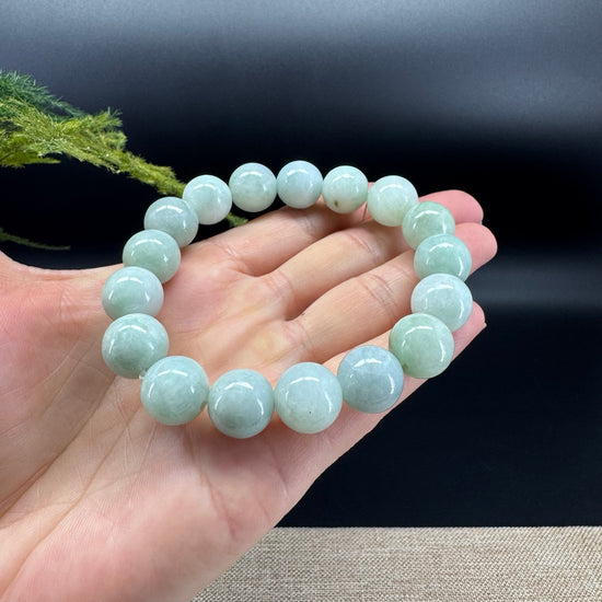 RealJade® Genuine Jadeite Jade Round Lavender Green Beads Bracelet ( 13.5mm ) For Men