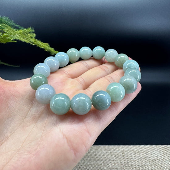 RealJade® Genuine Jadeite Jade Round Lavender Green Beads Bracelet ( 13.5mm ) For Men