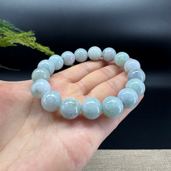 RealJade® Genuine Jadeite Jade Round Lavender Green Beads Bracelet ( 13.5mm ) For Men