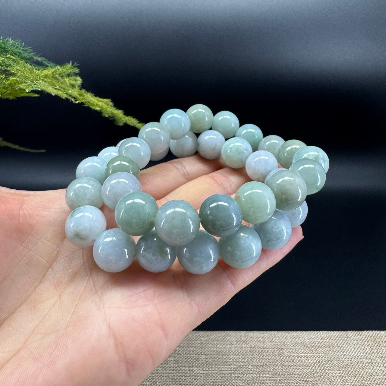 RealJade® Genuine Jadeite Jade Round Lavender Green Beads Bracelet ( 13.5mm ) For Men