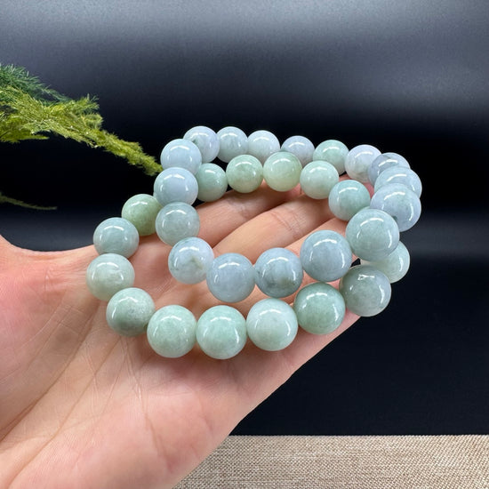 RealJade® Genuine Jadeite Jade Round Lavender Green Beads Bracelet ( 13.5mm ) For Men