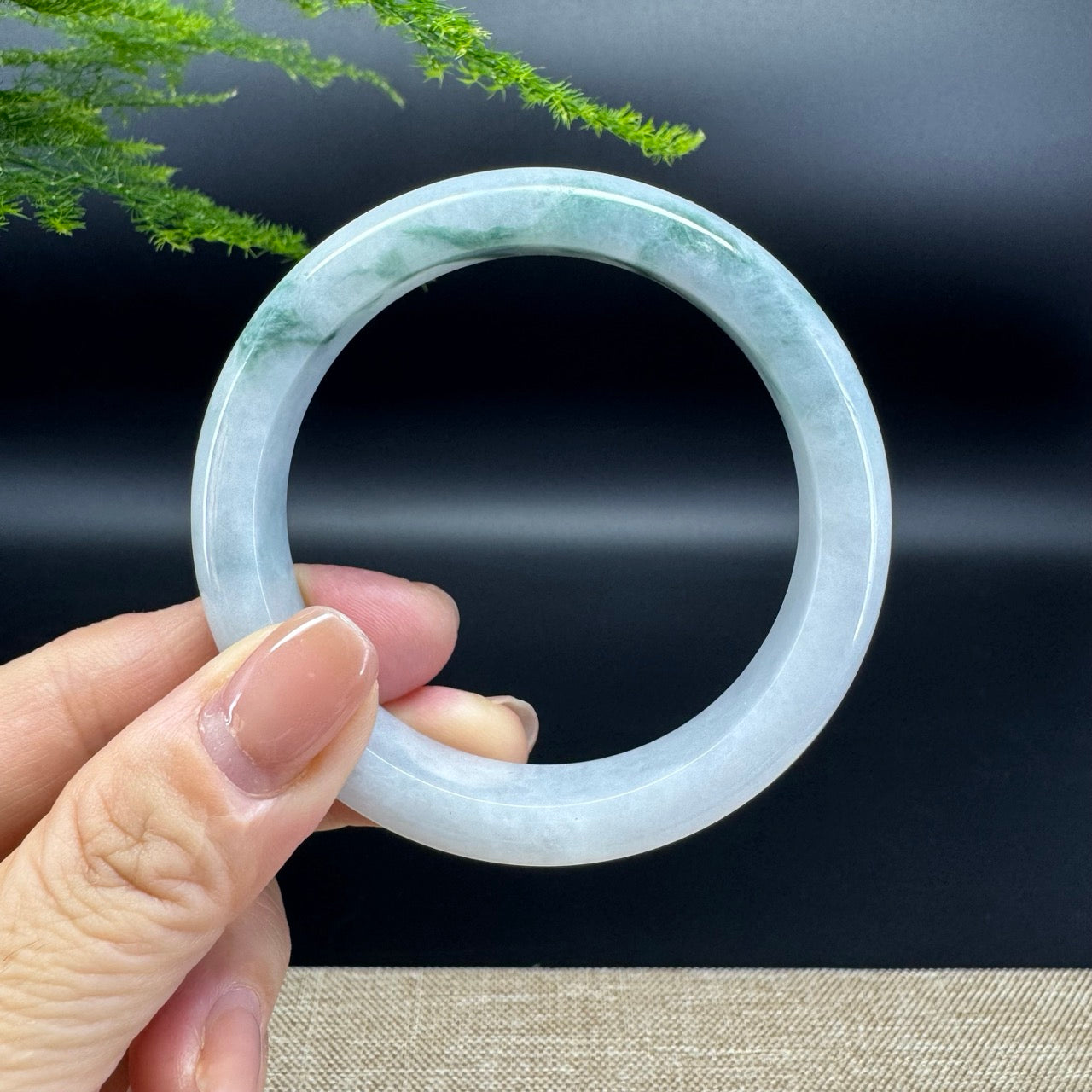 Genuine Burmese White Green Jade Jadeite Bangle Bracelet ( 55.8mm )