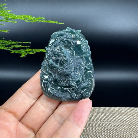 RealJade® Co. High Natural Guatemalan Blue Jadeite Jade Dragon Pendant
