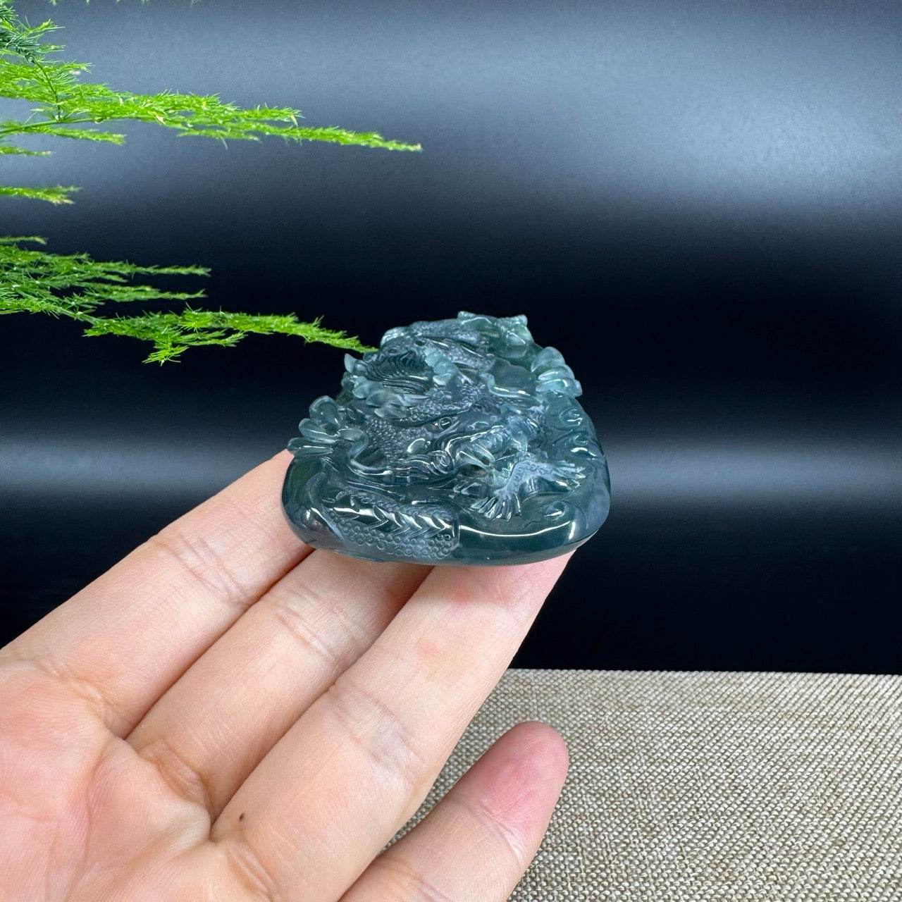 RealJade® Co. High Natural Guatemalan Blue Jadeite Jade Dragon Pendant