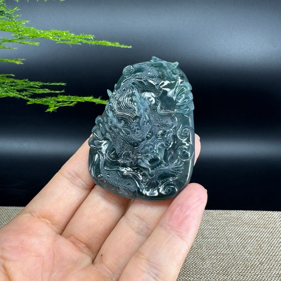 RealJade® Co. High Natural Guatemalan Blue Jadeite Jade Dragon Pendant