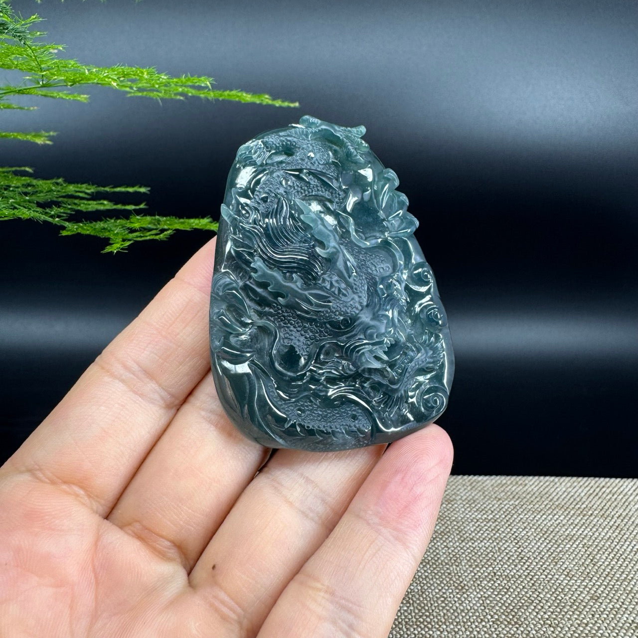 RealJade® Co. High Natural Guatemalan Blue Jadeite Jade Dragon Pendant