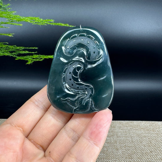 RealJade® Co. High Natural Guatemalan Blue Jadeite Jade Dragon Pendant