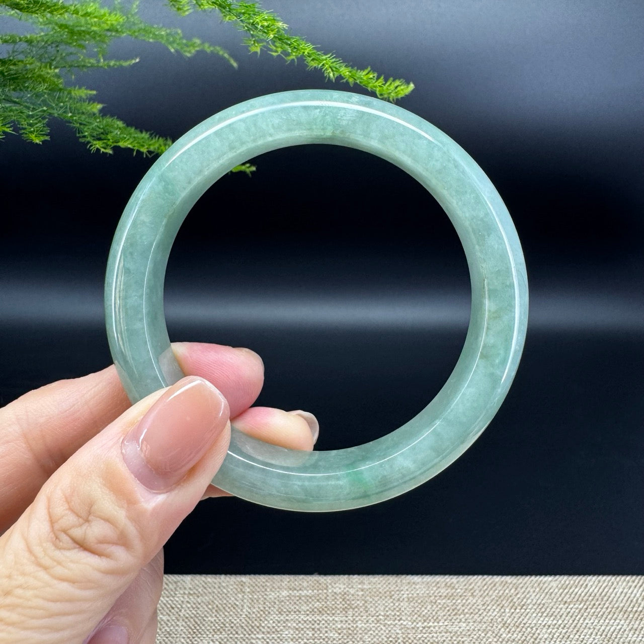 Genuine Burmese Oil Green Jade Jadeite Bangle Bracelet (55.7mm)