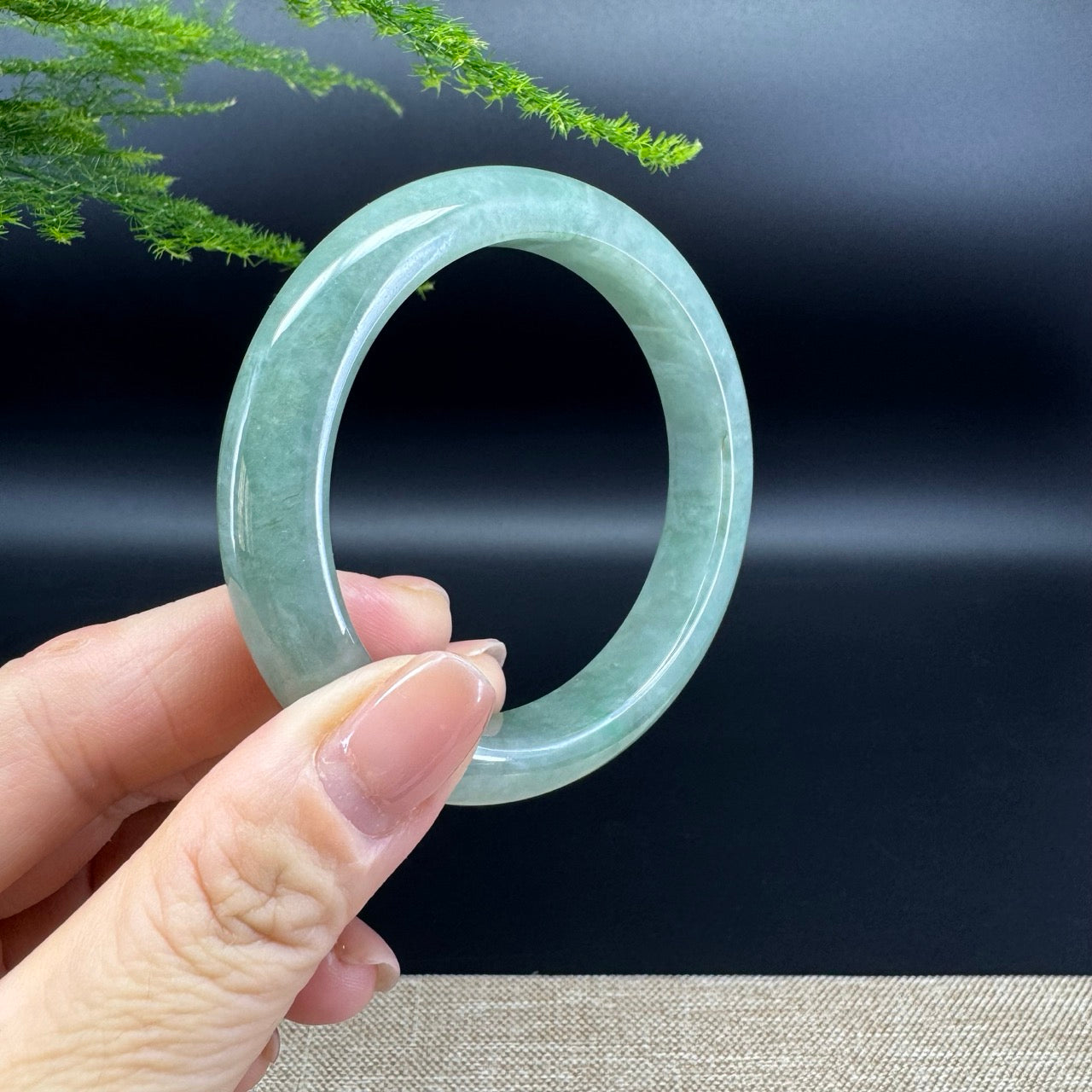 Genuine Burmese Oil Green Jade Jadeite Bangle Bracelet (55.7mm)