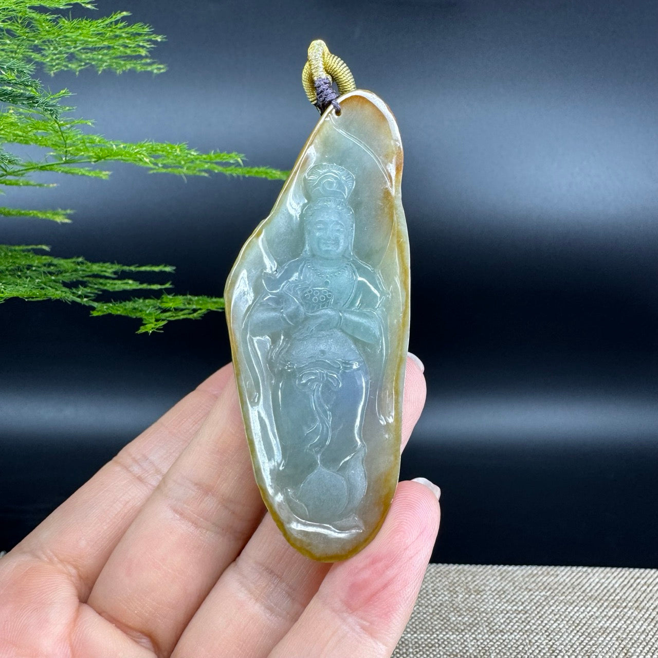 "Goddess of Compassion" Genuine Burmese Jadeite Jade Guanyin Necklace