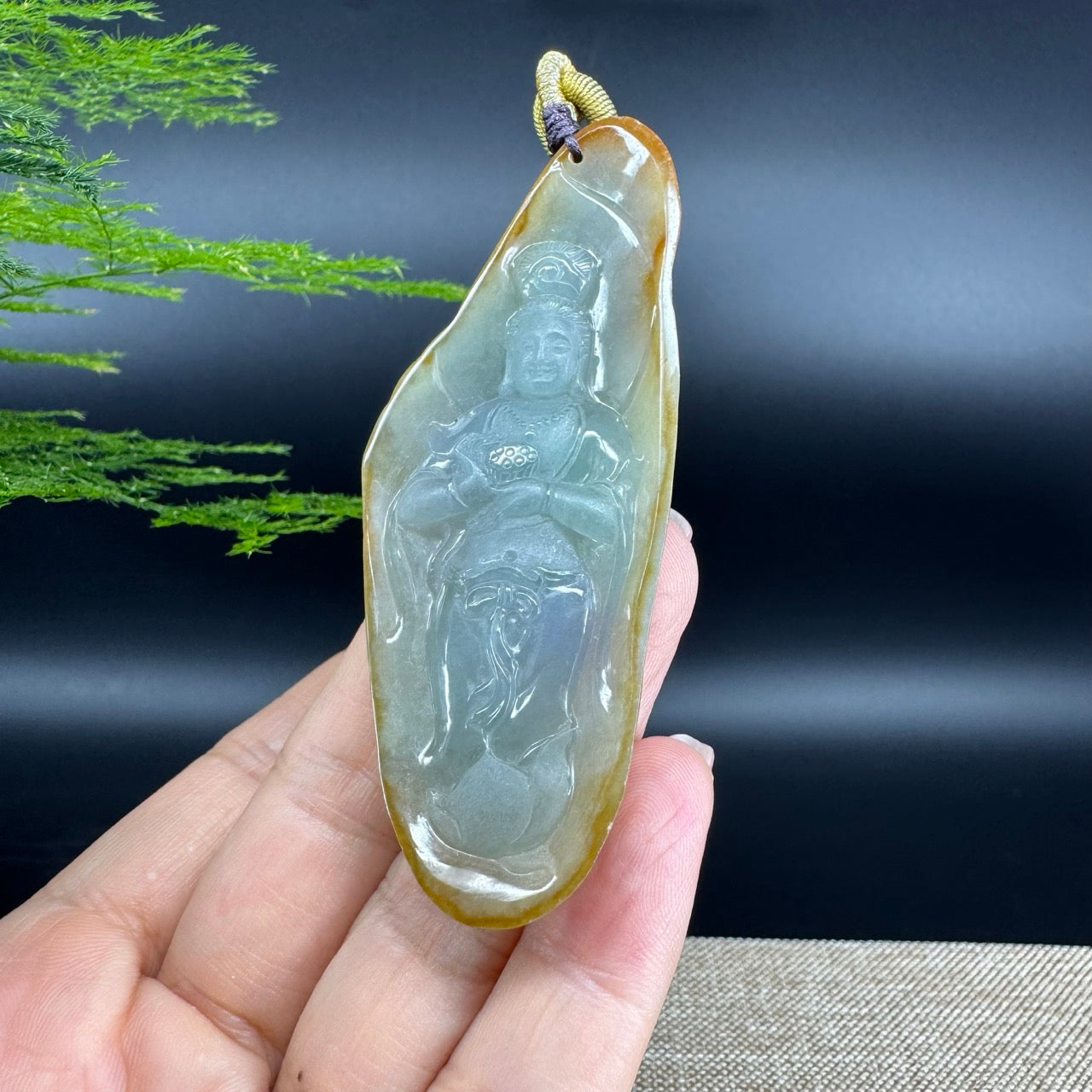 "Goddess of Compassion" Genuine Burmese Jadeite Jade Guanyin Necklace
