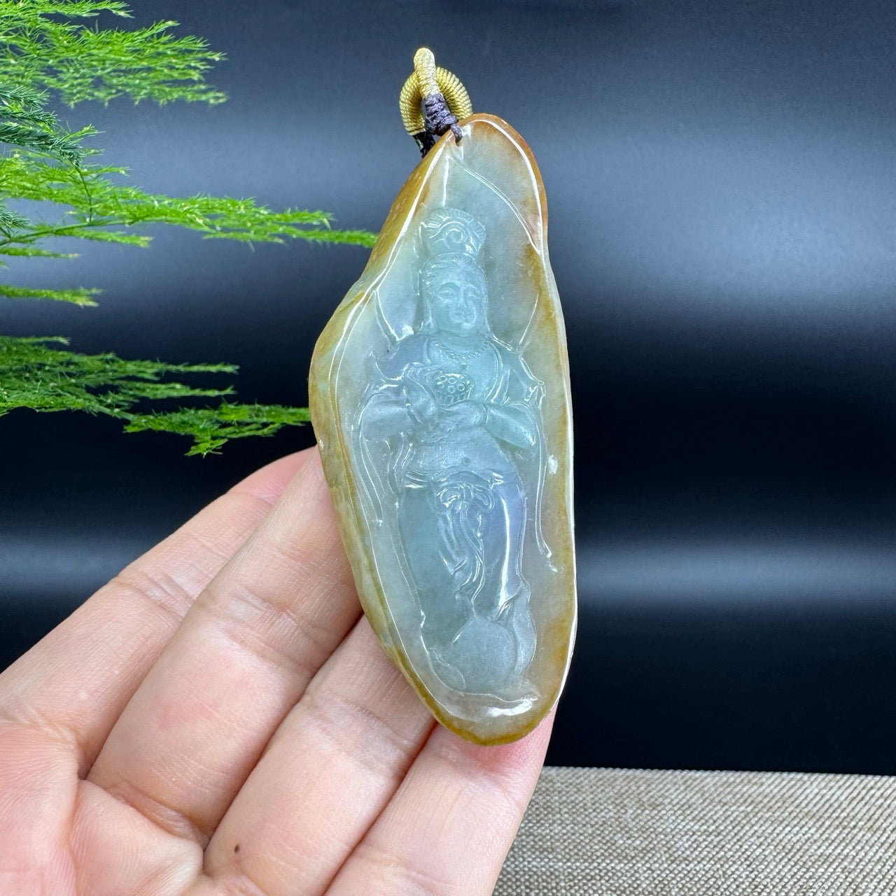 "Goddess of Compassion" Genuine Burmese Jadeite Jade Guanyin Necklace