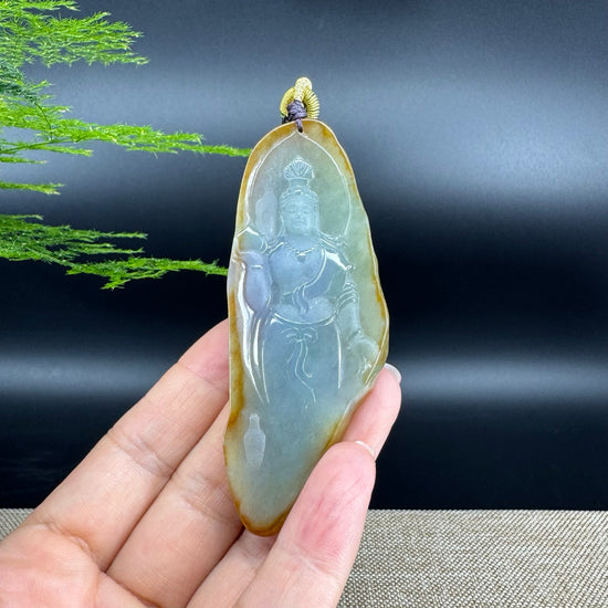 "Goddess of Compassion" Genuine Burmese Jadeite Jade Guanyin Necklace