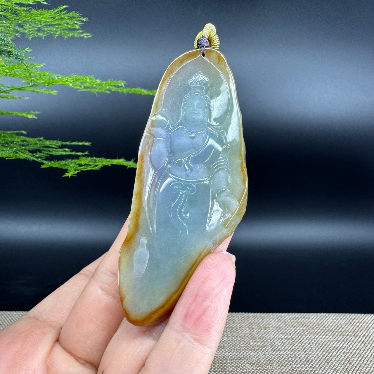 "Goddess of Compassion" Genuine Burmese Jadeite Jade Guanyin Necklace
