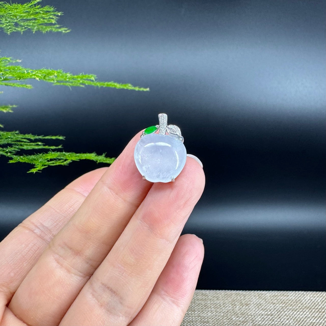 RealJade® Co. Genuine Icy Jadeite Jade Good Luck Apple Necklace With 18K White Gold Bail