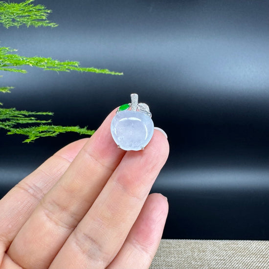 RealJade® Co. Genuine Icy Jadeite Jade Good Luck Apple Necklace With 18K White Gold Bail