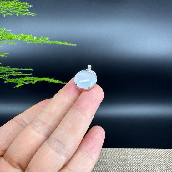 RealJade® Co. Genuine Icy Jadeite Jade Good Luck Apple Necklace With 18K White Gold Bail