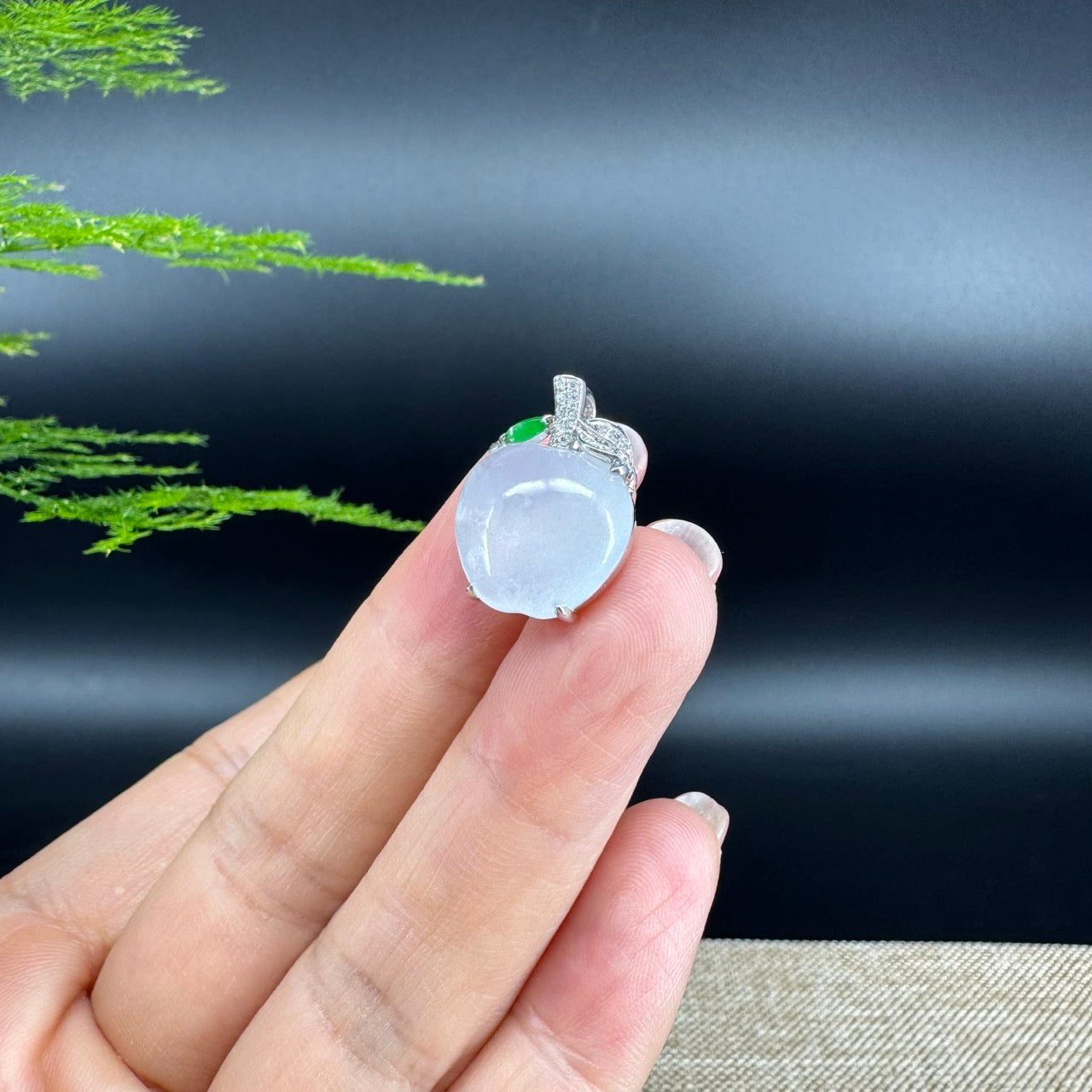 RealJade® Co. Genuine Icy Jadeite Jade Good Luck Apple Necklace With 18K White Gold Bail