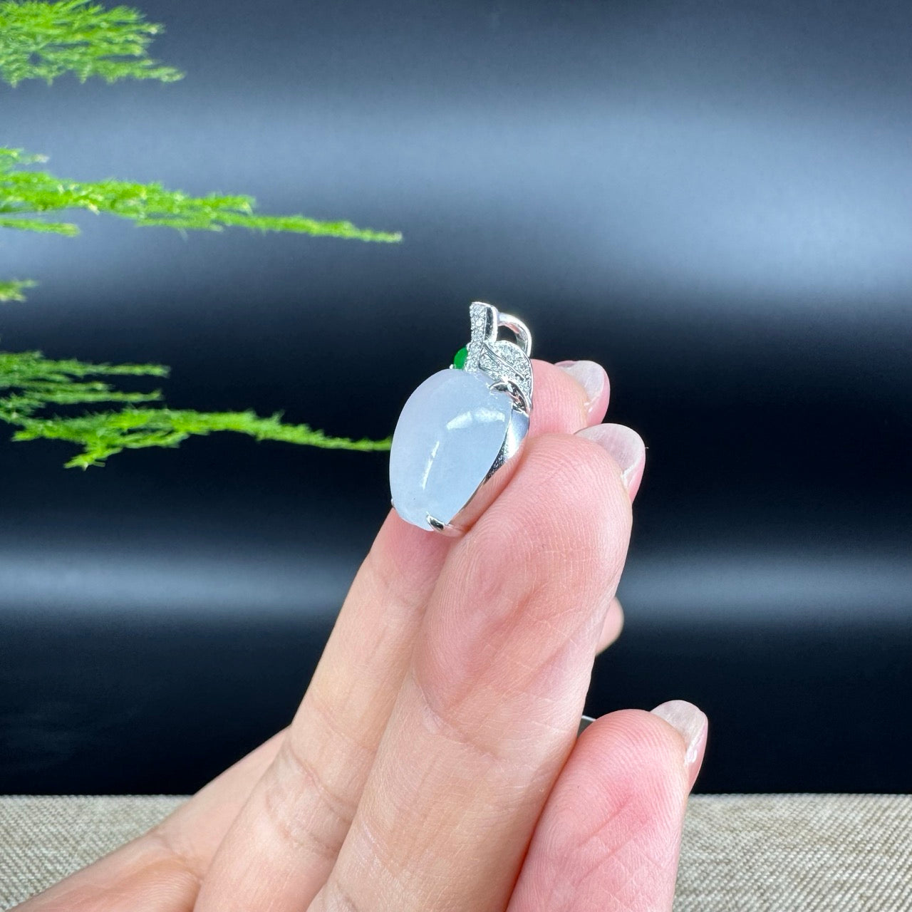 RealJade® Co. Genuine Icy Jadeite Jade Good Luck Apple Necklace With 18K White Gold Bail