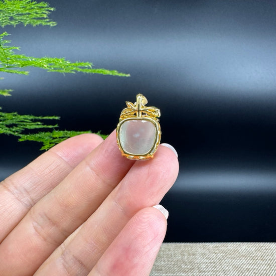 RealJade® Co. Genuine Icy Jadeite Jade Good Luck Apple Necklace With 18K Yellow Gold Bail