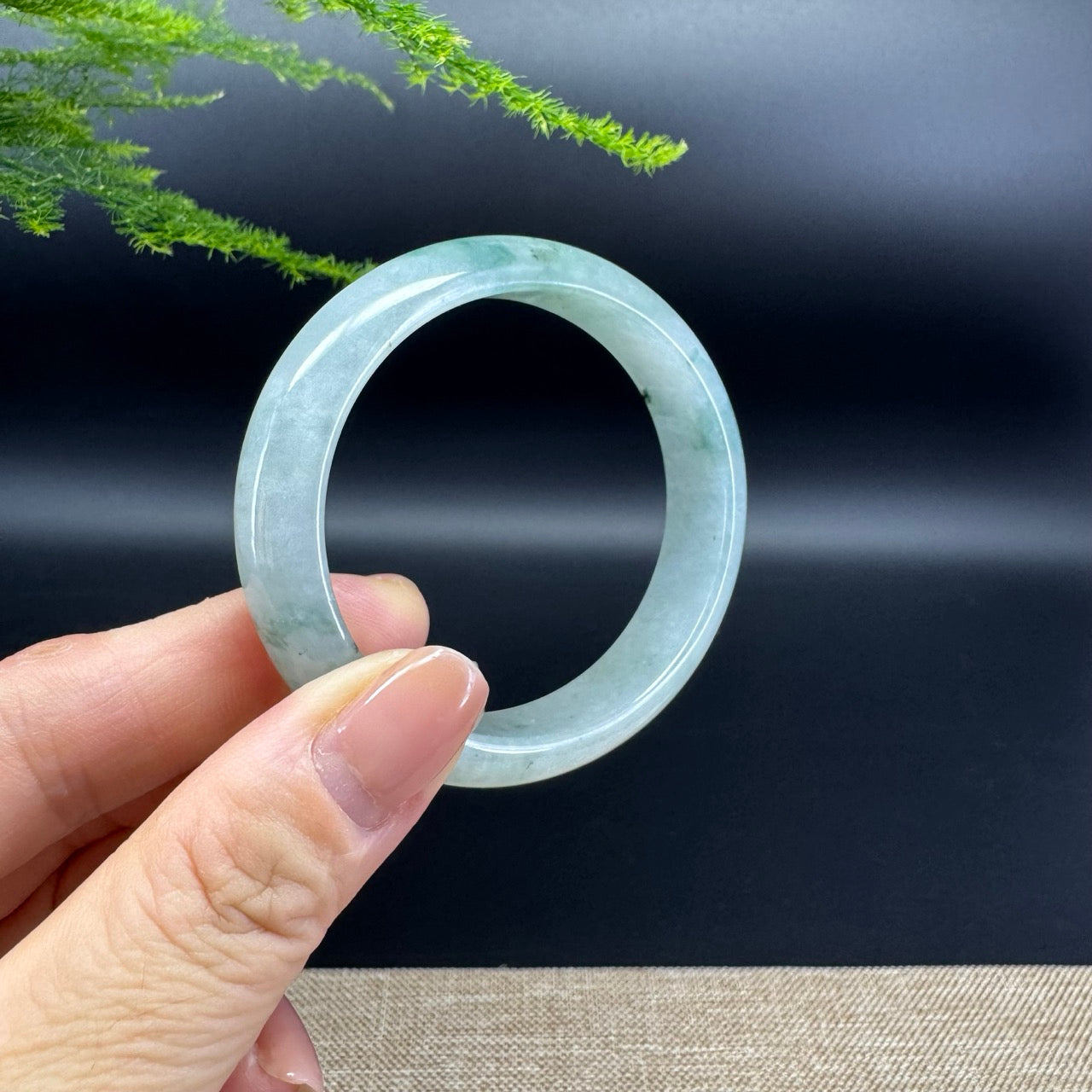 Genuine Burmese Icy Blue Flower Jade Jadeite Bangle Bracelet ( 55.8*50.6mm)