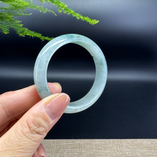 Genuine Burmese Icy Blue Flower Jade Jadeite Bangle Bracelet ( 55.8*50.6mm)