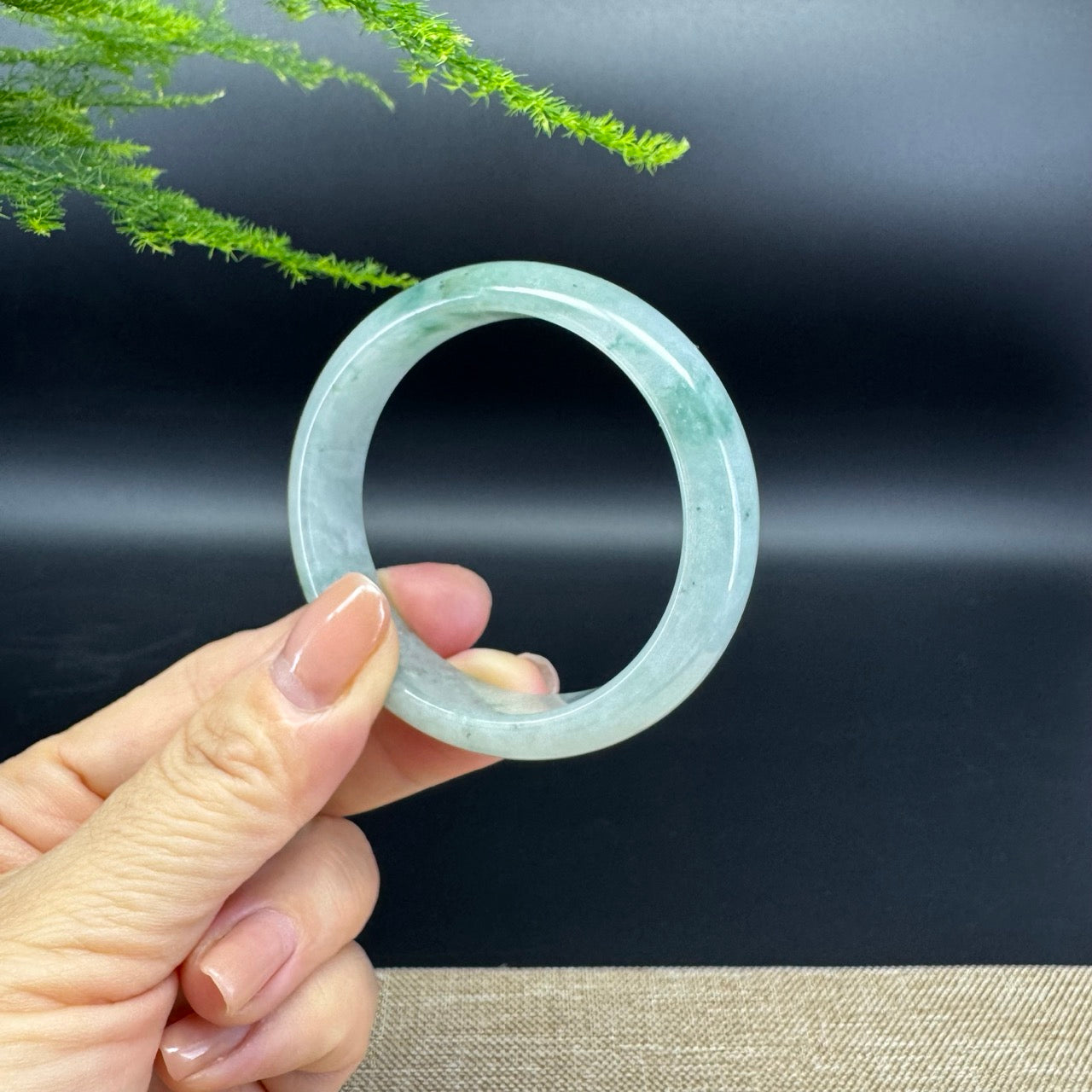 Genuine Burmese Icy Blue Flower Jade Jadeite Bangle Bracelet ( 55.8*50.6mm)